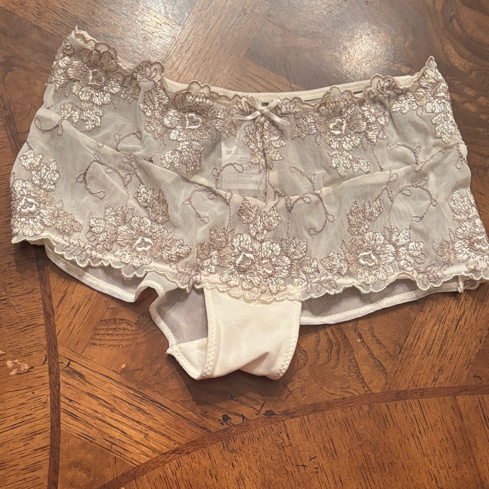 Elegant Lace Trim white panties size small